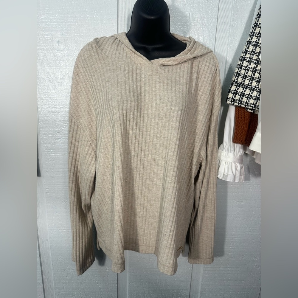 Calvin Klein Women’s Tan Ribbed Long Sleeve Hoodie No Size